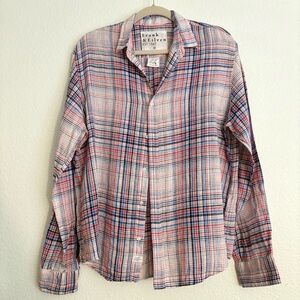 Frank & Eileen Paul Italian Linen Plaid Button Front Long Sleeve Shirt Medium